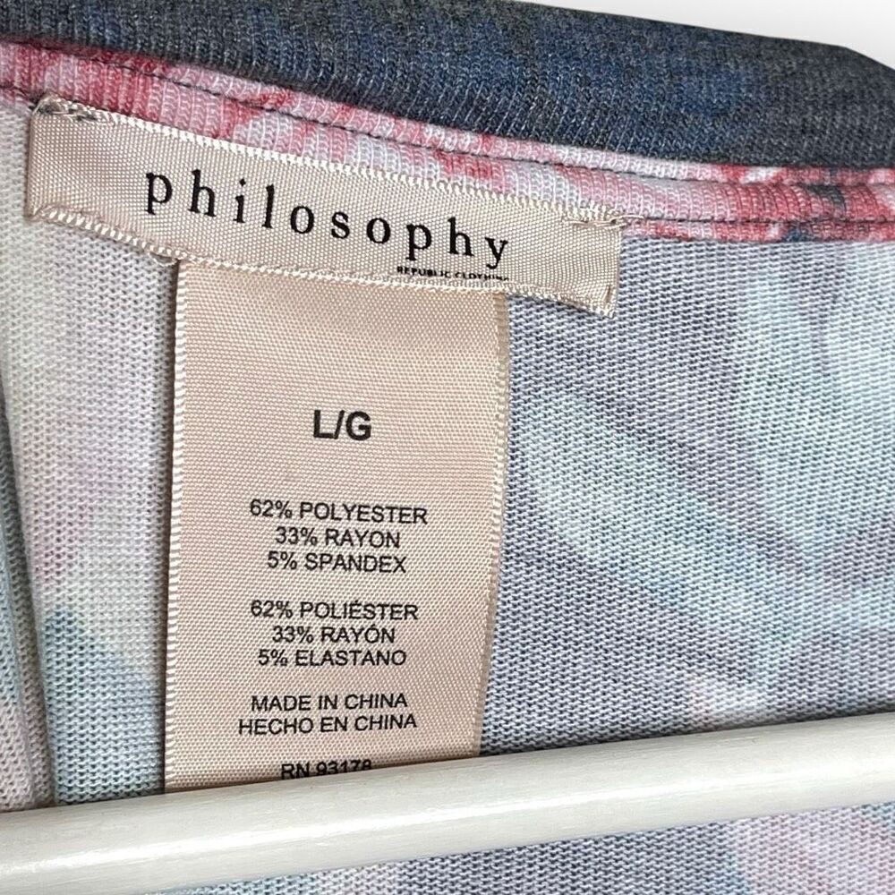 Philosophy Tunic Gray Floral Botanical Asymmetrical Blouse Top Womens Size Large - Picture 7 of 8